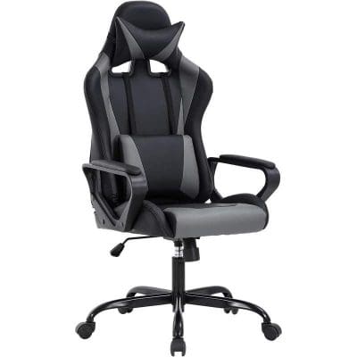 Ergonomic gaming chair with high backrest, adjustable armrests, and lumbar support for optimal comfort during long gaming or work sessions. Stylish design perfect for offices and gaming setups.
