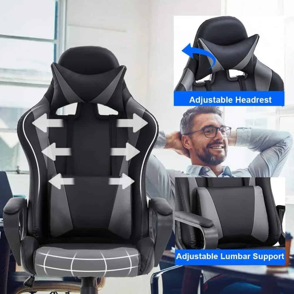 High-quality adjustable office chair with lumbar support and adjustable headrest for comfortable sitting and optimal back health. Perfect for ergonomic workspace setup.