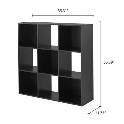 Black storage cube shelf for home and office organization, featuring multiple open compartments for books, decor, and essentials. Durable, stylish, and space-saving design.