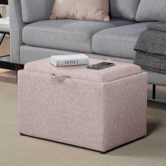 Comfortable grey fabric ottoman for living room, perfect for extra seating or storage. Matches modern sofas and enhances decor.