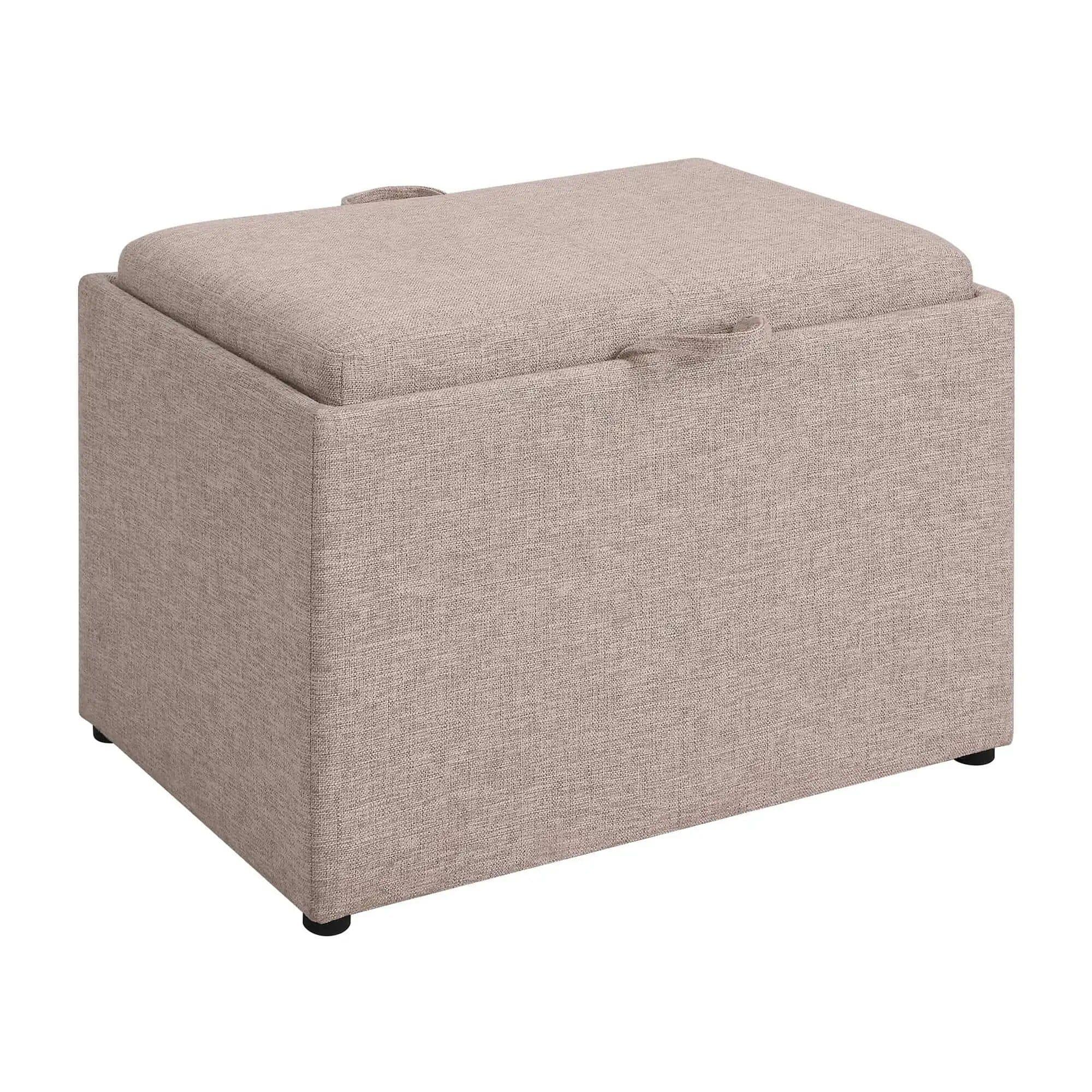 Beige fabric ottoman with a cushioned top, ideal for extra seating and storage in any living space or medical clinic. Durable and stylish, perfect for waiting areas or exam rooms.