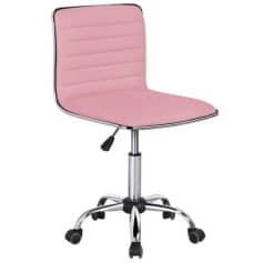 Comfortable ergonomic pink office chair with adjustable height and rolling casters, perfect for workspace or beauty salons. Stylish, supportive, and functional for all-day comfort.
