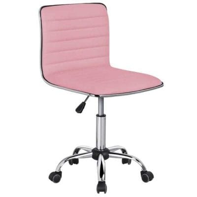 Comfortable ergonomic pink office chair with adjustable height and rolling casters, perfect for workspace or beauty salons. Stylish, supportive, and functional for all-day comfort.