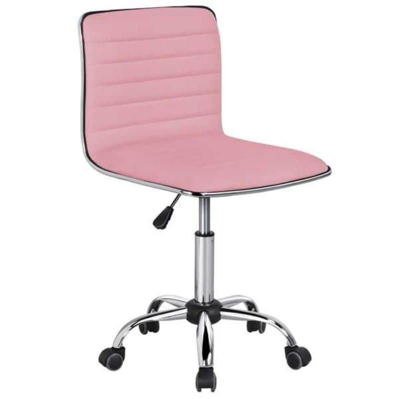 Comfortable ergonomic pink office chair with adjustable height and rolling casters, perfect for workspace or beauty salons. Stylish, supportive, and functional for all-day comfort.