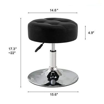 Comfortable black salon stool with adjustable height, sturdy chrome base, and cushioned seat for salon, beauty, and medical environments.