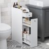 Compact bathroom storage cabinet for toiletries and cleaning supplies, perfect for organizing essentials in smaller spaces or minimalist bathrooms.