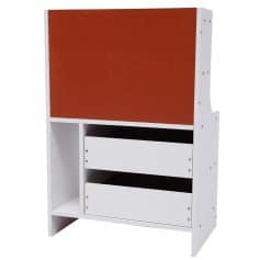 Stylish white and red store display cabinet for eyewear organization and sales at Monalisa Medical Optical Shop.