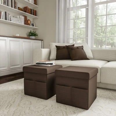 Stylish brown ottomans for living room, perfect for seating or footrests, complementing contemporary home decor and enhancing comfort in your space.