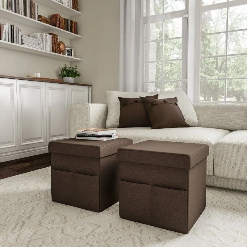 Stylish brown ottomans for living room, perfect for seating or footrests, complementing contemporary home decor and enhancing comfort in your space.