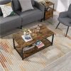 Stylish wooden coffee table with black metal frame, perfect for modern home decor, living room, and accent furniture. Durable and elegant design enhances any space, offering storage and style.