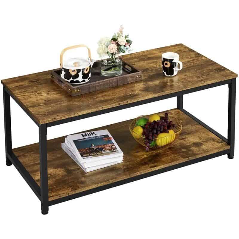 Rustic Industrial Coffee Table with Storage Shelf - Image 4
