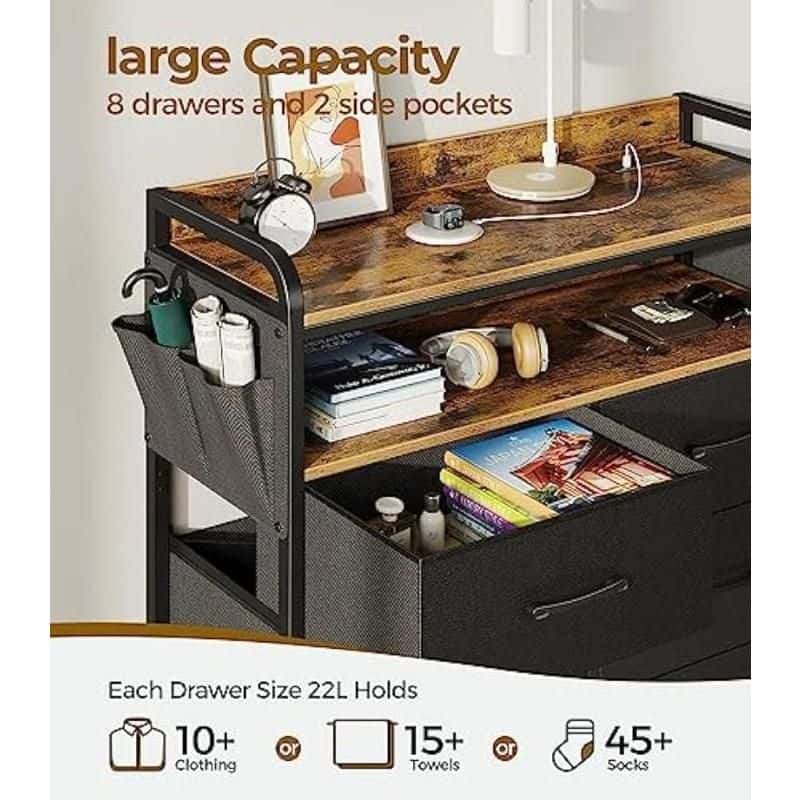 Durable multi-purpose desk with ample storage for office or home, featuring large capacity drawers, side pockets, and space for electronics and essentials.