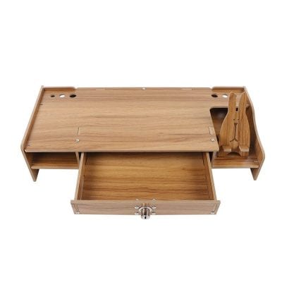 Stylish wooden jewelry box with multiple compartments and bunny-shaped ring holder, ideal for storing and displaying jewelry. Perfect for home or retail use, combining functionality with elegant design.