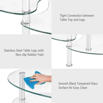 High-quality glass table with stainless steel legs and non-slip rubber pads, perfect for modern home and office decor. Easy to clean and maintain for a sleek look.