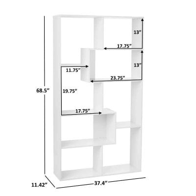 Versatile white wall shelf with multiple compartments, ideal for living rooms or offices. Durable construction, stylish design for organizing decor, books, and accessories. Perfect for home and office storage.