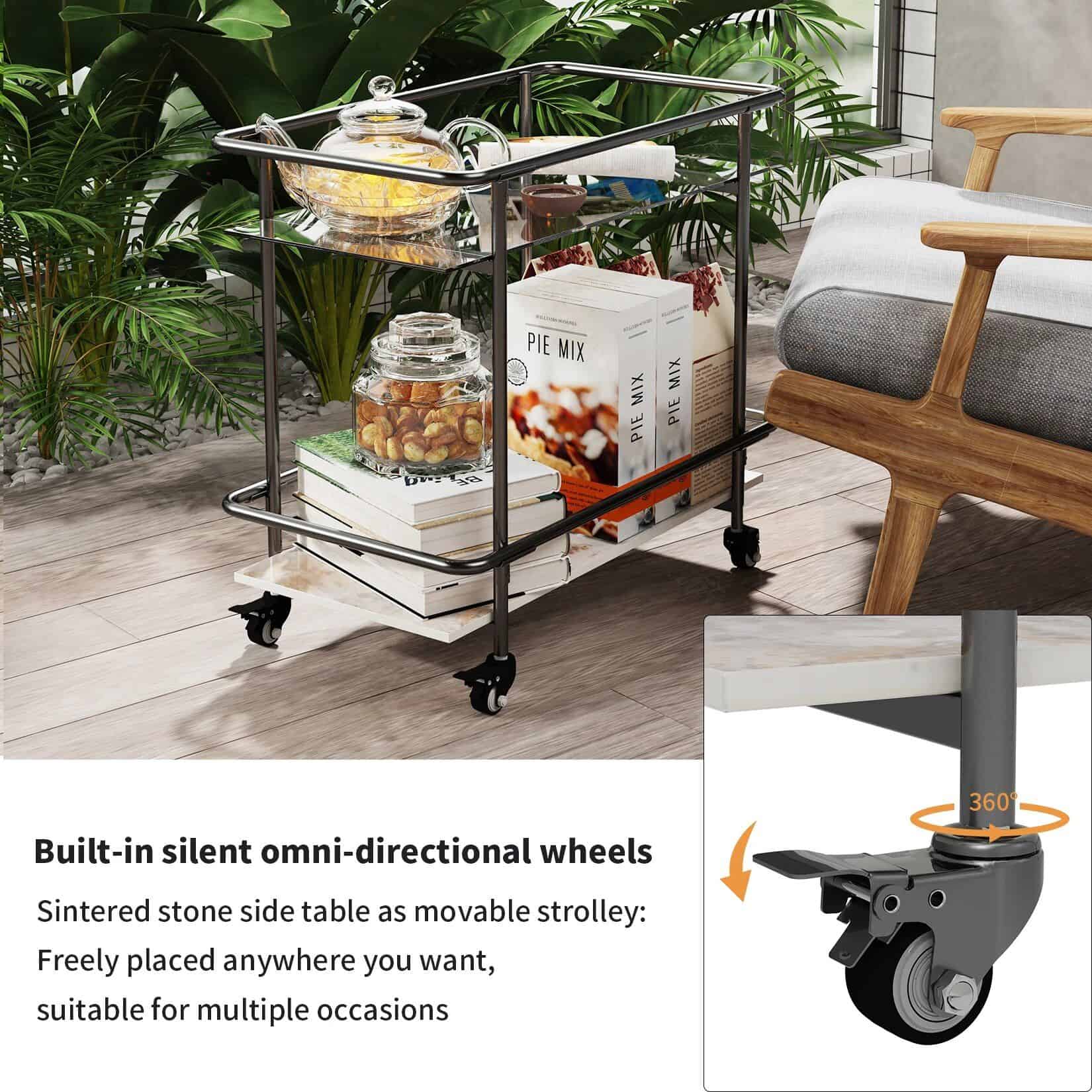High-quality, versatile rolling side table perfect for organizing and transporting items effortlessly in medical, office, or home settings.
