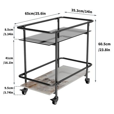 Durable metal frame with multi-tier glass shelves, ideal for home or office use, featuring easy-glide wheels for mobility, perfect for storing supplies and accessories.