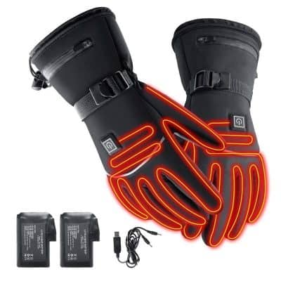 Heated electric gloves with adjustable temperature, rechargeable batteries, and USB charging for cold weather comfort and outdoor activities.