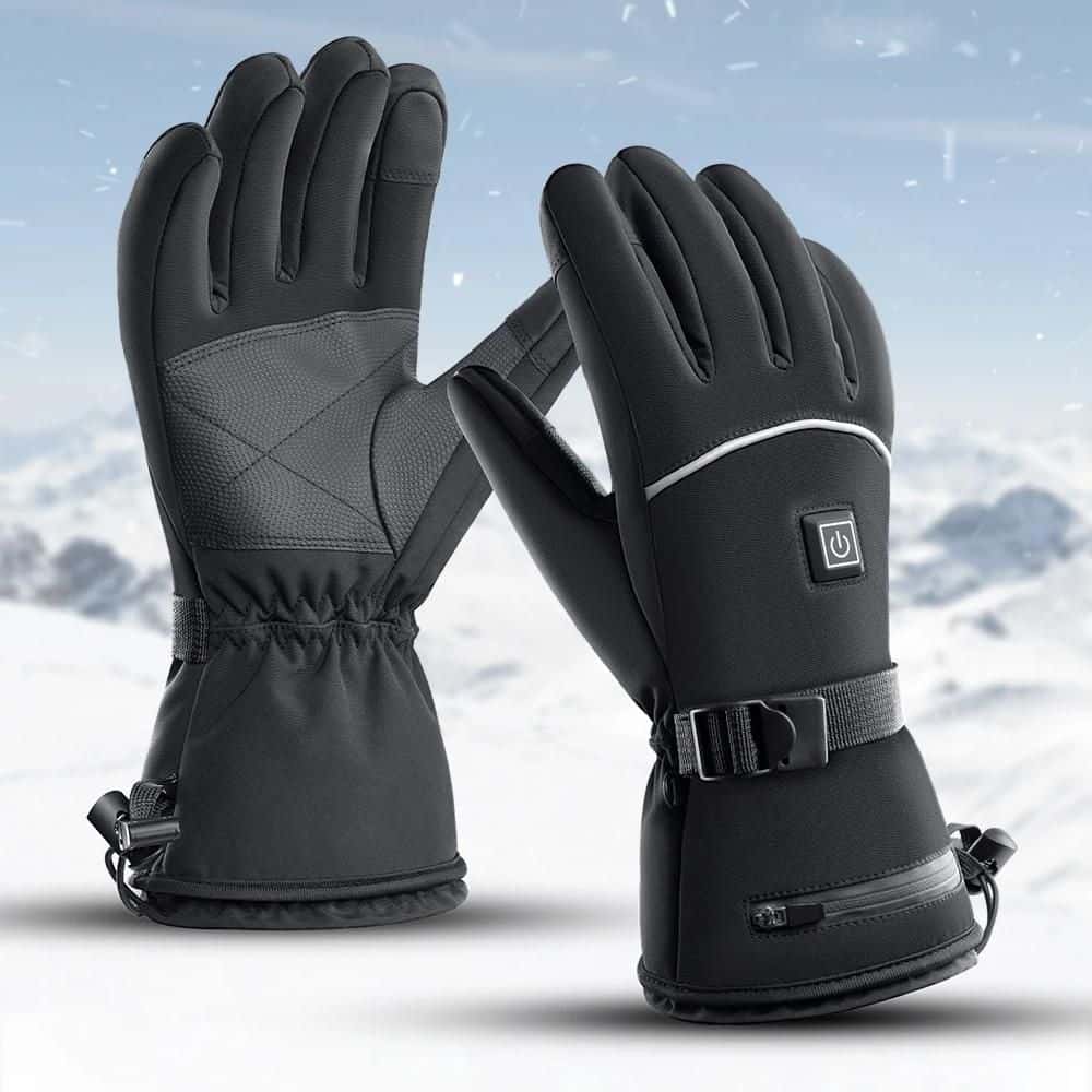 High-tech heated ski gloves designed for winter sports and outdoor activities, featuring adjustable heat settings for warmth and comfort in cold conditions.