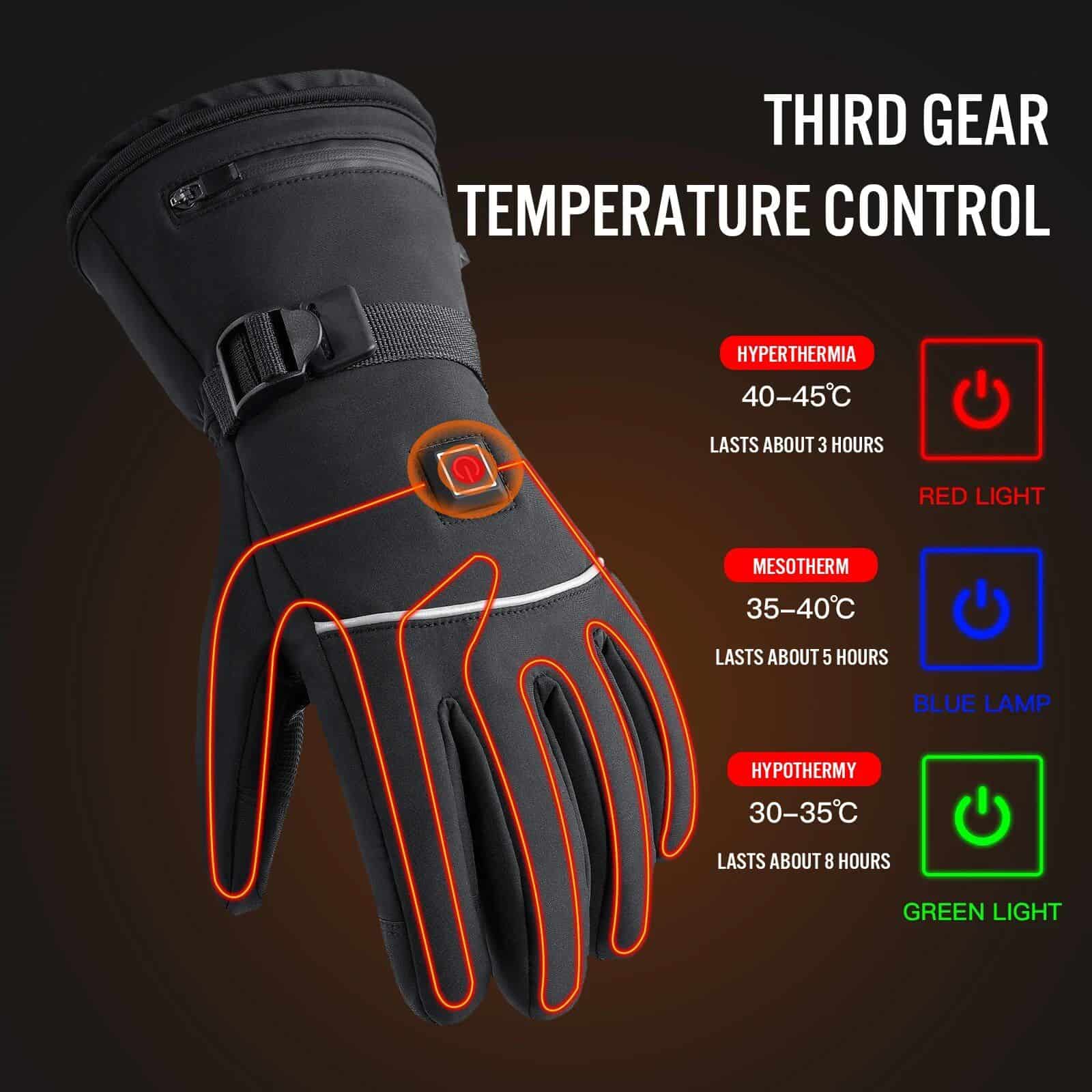 High-tech heated glove with temperature control features for comfort and warmth.