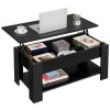 Stylish black desk with storage for opt store supplies, featuring a laptop, coffee cup, and decorative plant, perfect for creating a professional and organized optometry workspace.