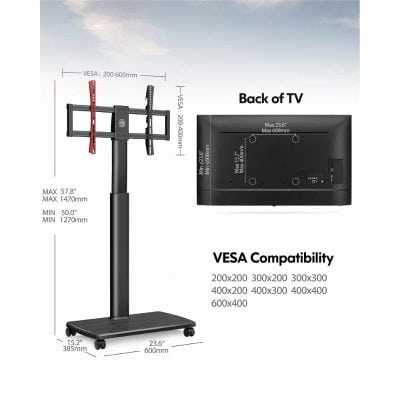 Adjustable VESA TV Mount Stand for Flat-Screen Televisions, Universal Compatibility, Mobile Base, & Mounting Brackets for Secure Installation.