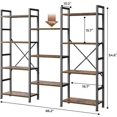 Sturdy metal and wood storage shelving unit, ideal for home or office organization, with adjustable height and weight capacity for versatile use.