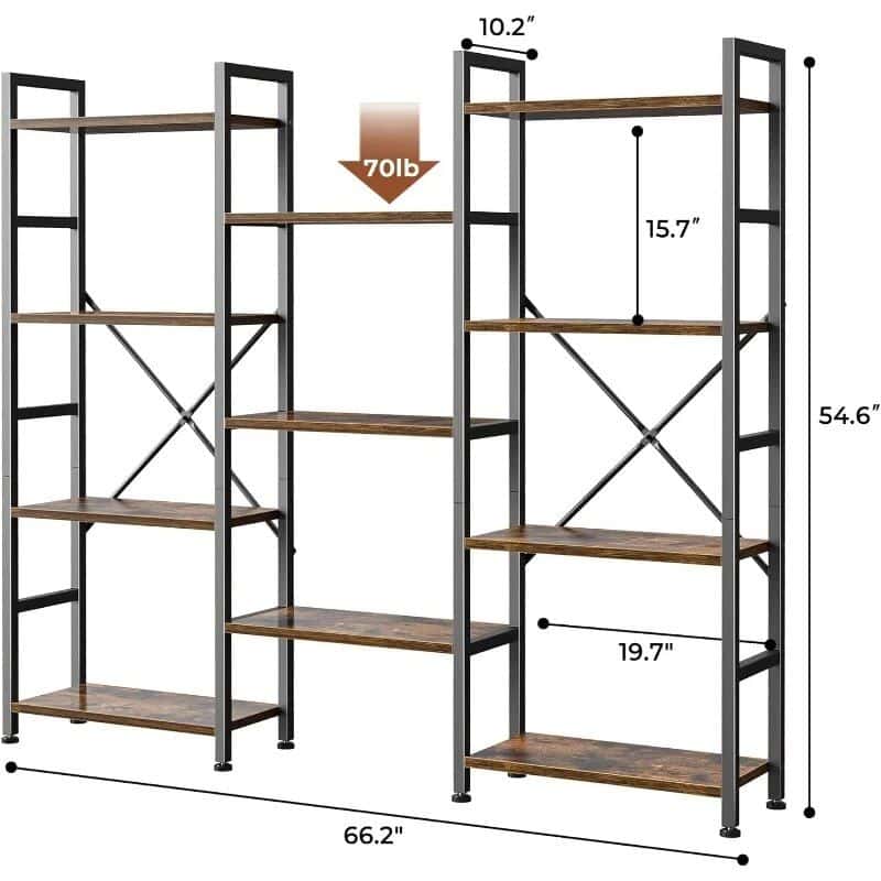 Sturdy metal and wood storage shelving unit, ideal for home or office organization, with adjustable height and weight capacity for versatile use.