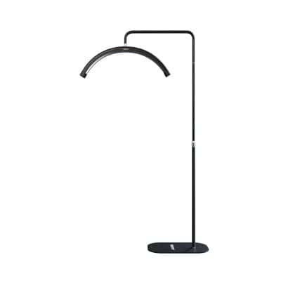 Modern adjustable LED lamp for reading or workspaces, with a curved light head, sleek black finish, and sturdy base, ideal for enhancing productivity in optometry or medical clinics.
