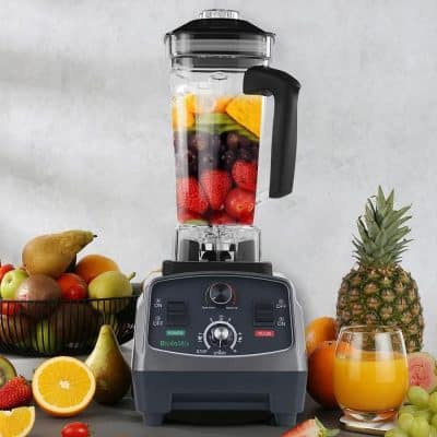 High-speed commercial fruit blender for healthy smoothies and juices, perfect for cafes and home use to create nutritious fruit blends quickly and efficiently.