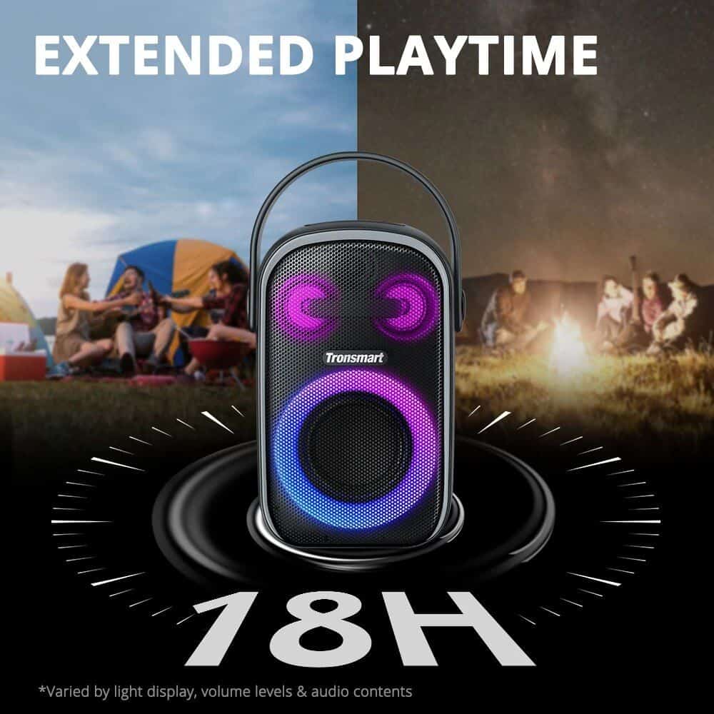 High-quality portable Bluetooth speaker with LED lights, extended playtime for outdoor parties, camping, events, and music lovers seeking premium sound.