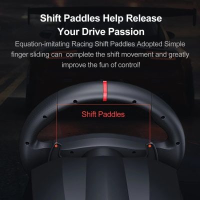 Enhanced steering with ergonomic shift paddles for racing-inspired control and fun.