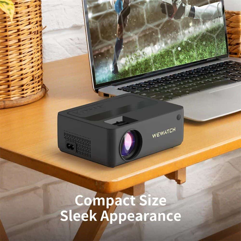 Portable mini projector with high-resolution display, ideal for home entertainment, office presentations, and outdoor movies. Compact size and sleek design for easy setup and transport.