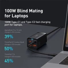 High-speed 100W laptop charging station for MacBook, ThinkPad, and more, with multiple USB ports for fast device charging and convenience.
