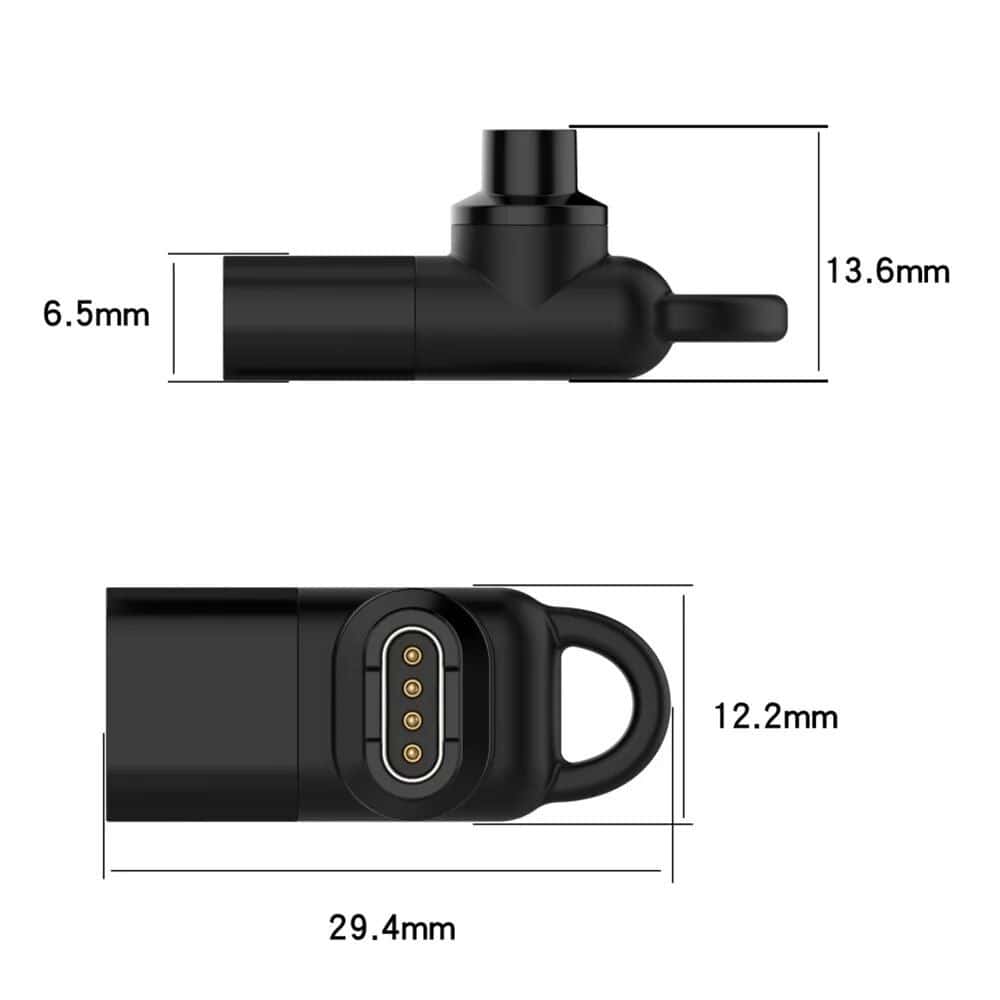 Wireless earbuds charging port image showing detailed dimensions for product fitting and design for enhanced user experience.