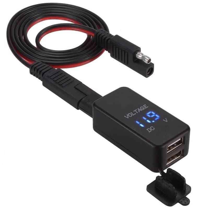 Dual USB Car Charger with Voltage Display for Safe Charging.