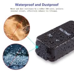 Durable waterproof USB charger with rubber cover resists water and dust, ensuring long-lasting performance and protection for internal circuits in various environments.