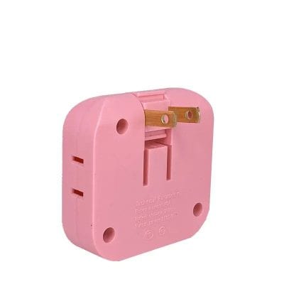 Pink electrical outlet cover with grounding prong, designed for enhanced safety and aesthetic appeal, ideal for home or office use.