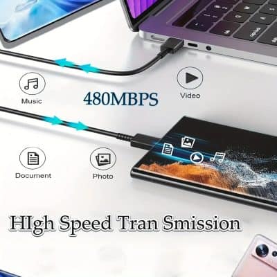 Fast 480Mbps USB data transmission for smartphones, tablets, and cameras.