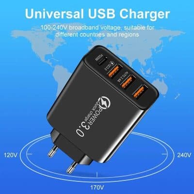 High-quality universal USB charger for fast charging of electronic devices worldwide, compatible with 100-240V power sources, ideal for travel and home use.