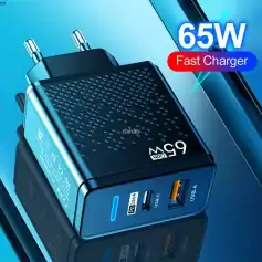 High-speed 65W fast charger for smartphones and devices, compatible with various models, with USB-C port for quick power delivery and efficient charging solutions.