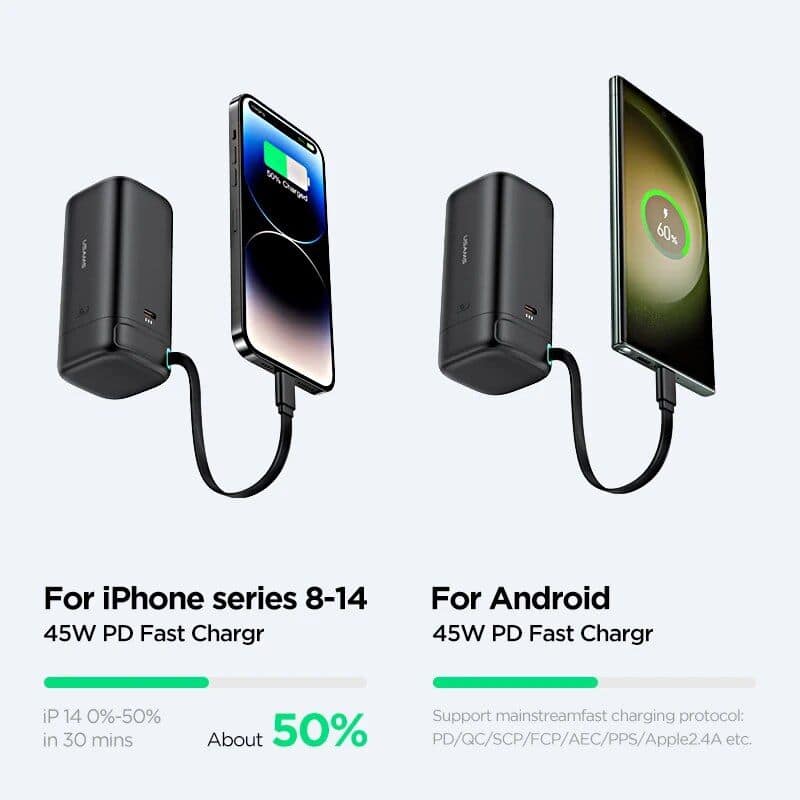Fast wireless charger for iPhone 8-14 and Android devices, 45W PD fast charging support, efficient power delivery, quick battery top-up, compatible with latest smartphones.