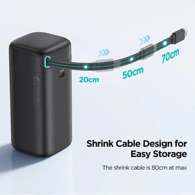Smart shrink cable design for optimal storage and cable management, suitable for tech accessories and electronic devices.