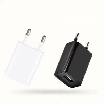 USB wall chargers for fast device charging, compatible with smartphones, tablets, and more, featuring sleek black and white designs.