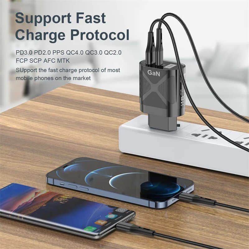 Fast charging power bank and phone with multiple charging protocols support quick power delivery for mobile devices.
