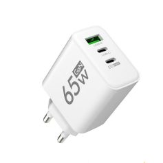 High-speed 65W USB-C & USB-A power adapter for fast charging devices. Compatible with smartphones, tablets, and more. Compact design ideal for travel and everyday use.