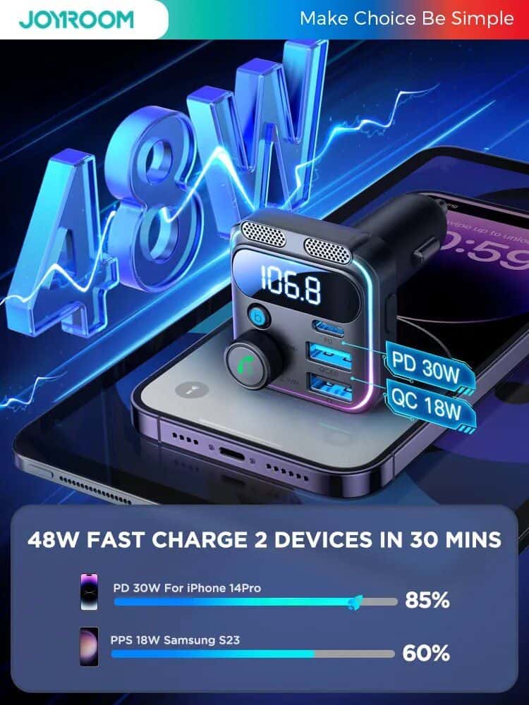 Efficient 48W Dual Device Charging.