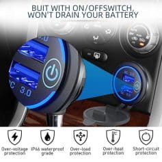 High-Speed Car USB Charging Station with Dual Ports and LED Indicator.