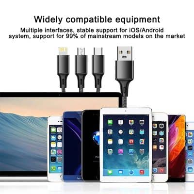 High-quality universal charging cables compatible with iOS and Android smartphones and tablets, supporting most mainstream models, ensuring fast and reliable power transfer.