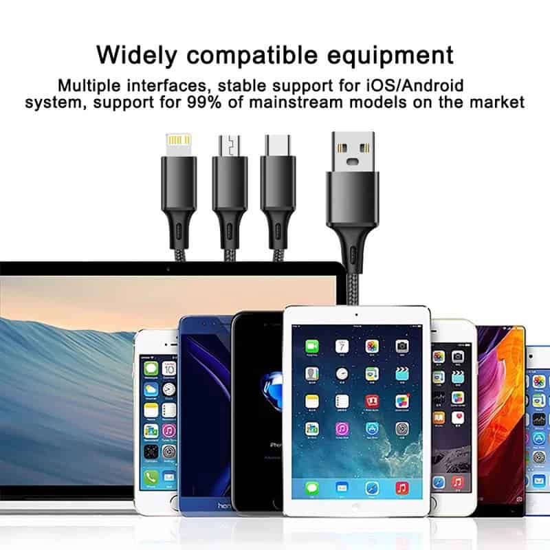 High-quality universal charging cables compatible with iOS and Android smartphones and tablets, supporting most mainstream models, ensuring fast and reliable power transfer.